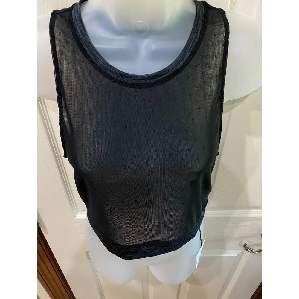 NWT ZYIA Active Women's Calm Luxe High Neck Mesh Tank Top Polka Dot Black Sz Lar - Picture 5 of 10